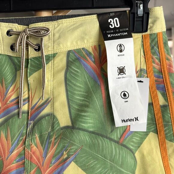 NWT Hurley Board Shorts Swim Phantom Quick Dry 4 Way Stretch Tropical 30 Yellow - Picture 5 of 12